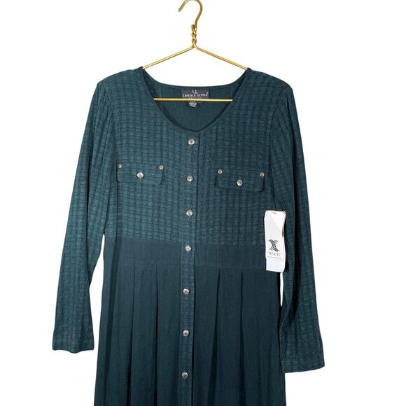 Carole Little Green Jacquard Button-Front Long Sleeve Maxi Dress | Size 8 - Picture 6 of 11